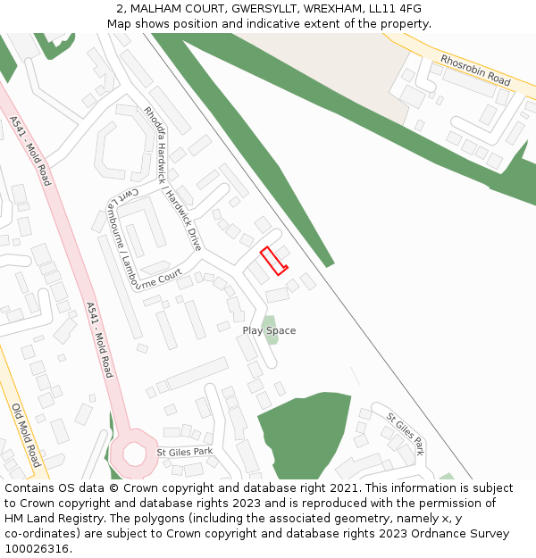 2, MALHAM COURT, GWERSYLLT, WREXHAM, LL11 4FG: Location map and indicative extent of plot