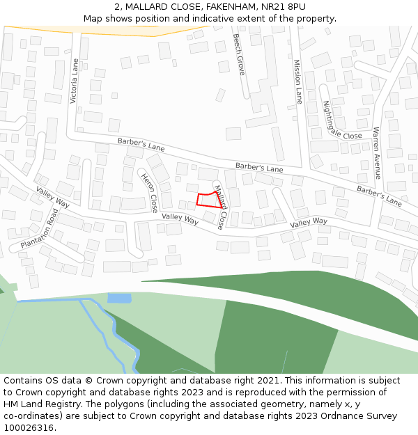 2, MALLARD CLOSE, FAKENHAM, NR21 8PU: Location map and indicative extent of plot