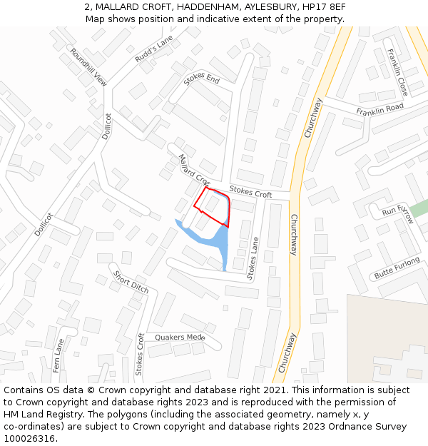 2, MALLARD CROFT, HADDENHAM, AYLESBURY, HP17 8EF: Location map and indicative extent of plot