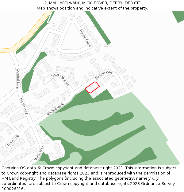 2, MALLARD WALK, MICKLEOVER, DERBY, DE3 0TF: Location map and indicative extent of plot