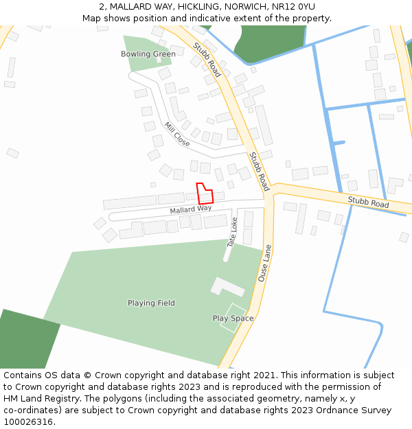 2, MALLARD WAY, HICKLING, NORWICH, NR12 0YU: Location map and indicative extent of plot