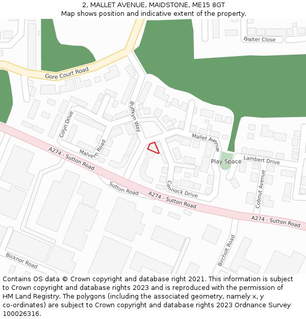 2, MALLET AVENUE, MAIDSTONE, ME15 8GT: Location map and indicative extent of plot