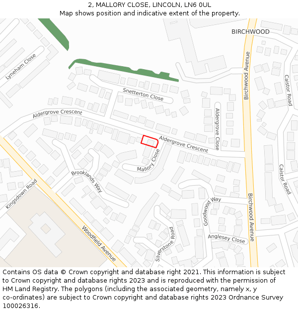 2, MALLORY CLOSE, LINCOLN, LN6 0UL: Location map and indicative extent of plot