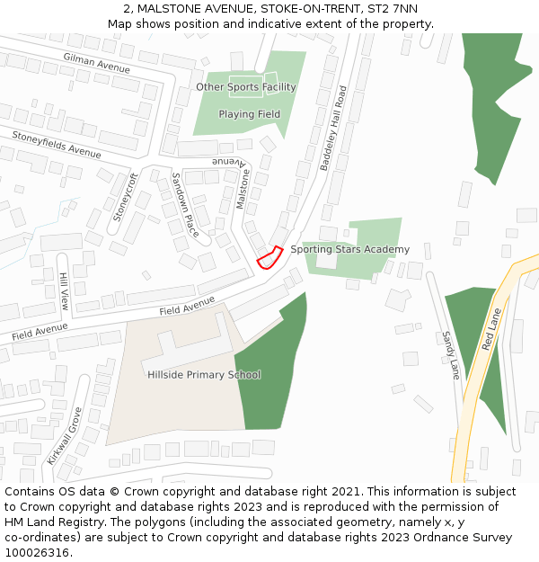 2, MALSTONE AVENUE, STOKE-ON-TRENT, ST2 7NN: Location map and indicative extent of plot