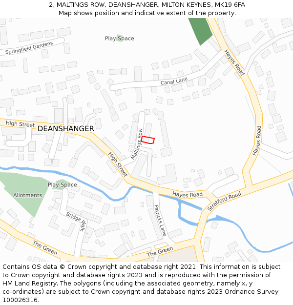 2, MALTINGS ROW, DEANSHANGER, MILTON KEYNES, MK19 6FA: Location map and indicative extent of plot