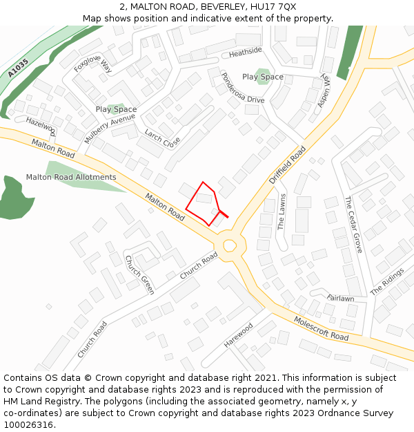 2, MALTON ROAD, BEVERLEY, HU17 7QX: Location map and indicative extent of plot