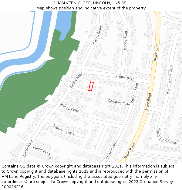 2, MALVERN CLOSE, LINCOLN, LN5 8SU: Location map and indicative extent of plot