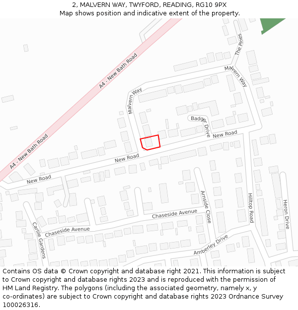 2, MALVERN WAY, TWYFORD, READING, RG10 9PX: Location map and indicative extent of plot