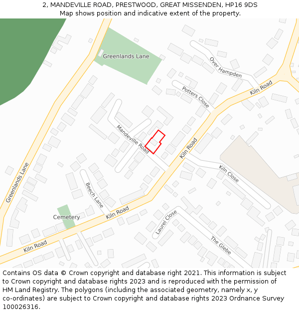 2, MANDEVILLE ROAD, PRESTWOOD, GREAT MISSENDEN, HP16 9DS: Location map and indicative extent of plot