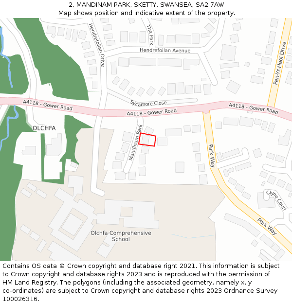 2, MANDINAM PARK, SKETTY, SWANSEA, SA2 7AW: Location map and indicative extent of plot