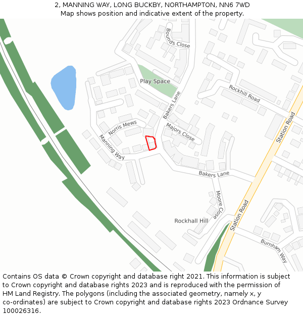 2, MANNING WAY, LONG BUCKBY, NORTHAMPTON, NN6 7WD: Location map and indicative extent of plot