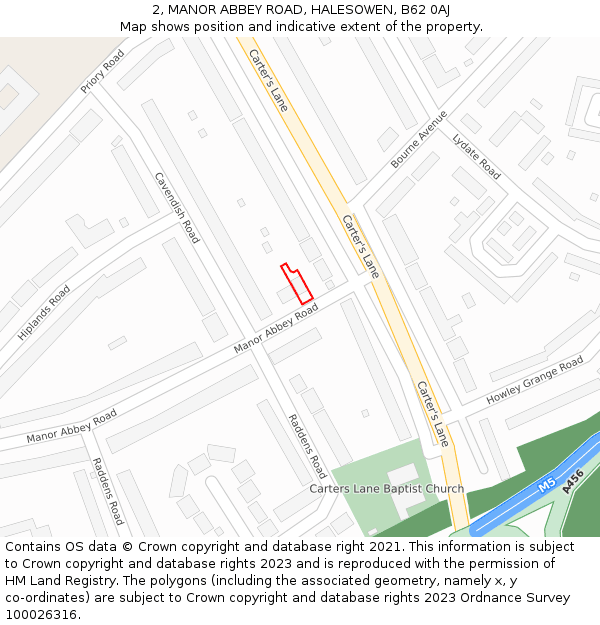 2, MANOR ABBEY ROAD, HALESOWEN, B62 0AJ: Location map and indicative extent of plot