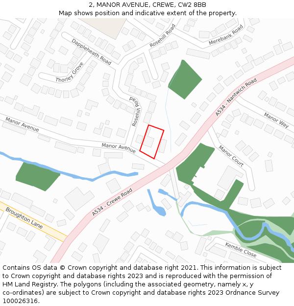 2, MANOR AVENUE, CREWE, CW2 8BB: Location map and indicative extent of plot