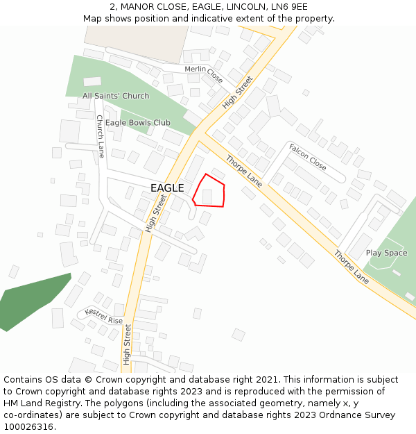 2, MANOR CLOSE, EAGLE, LINCOLN, LN6 9EE: Location map and indicative extent of plot