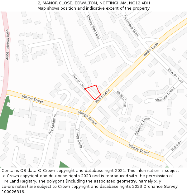 2, MANOR CLOSE, EDWALTON, NOTTINGHAM, NG12 4BH: Location map and indicative extent of plot