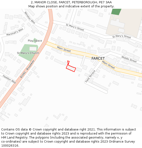 2, MANOR CLOSE, FARCET, PETERBOROUGH, PE7 3AA: Location map and indicative extent of plot