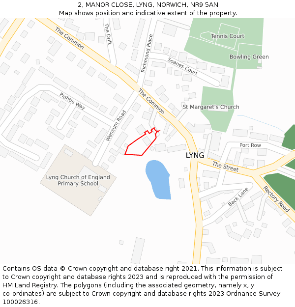 2, MANOR CLOSE, LYNG, NORWICH, NR9 5AN: Location map and indicative extent of plot