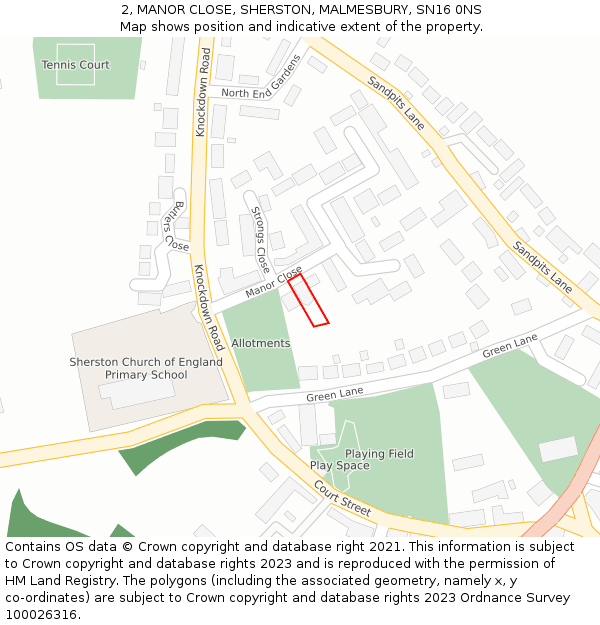 2, MANOR CLOSE, SHERSTON, MALMESBURY, SN16 0NS: Location map and indicative extent of plot