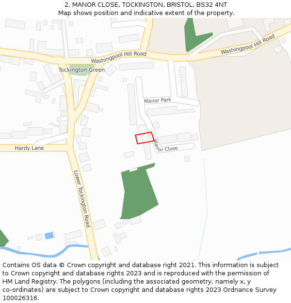 2, MANOR CLOSE, TOCKINGTON, BRISTOL, BS32 4NT: Location map and indicative extent of plot