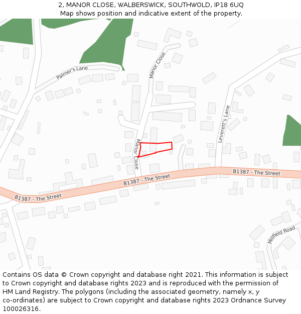 2, MANOR CLOSE, WALBERSWICK, SOUTHWOLD, IP18 6UQ: Location map and indicative extent of plot