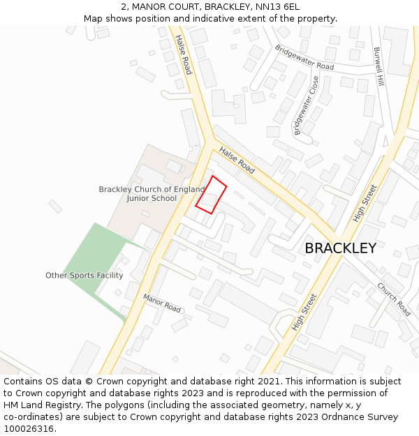 2, MANOR COURT, BRACKLEY, NN13 6EL: Location map and indicative extent of plot