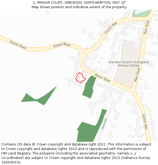 2, MANOR COURT, GRENDON, NORTHAMPTON, NN7 1JT: Location map and indicative extent of plot