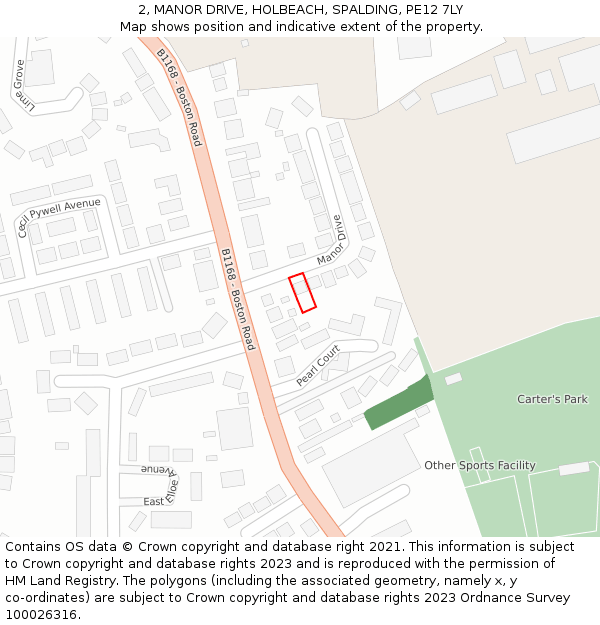 2, MANOR DRIVE, HOLBEACH, SPALDING, PE12 7LY: Location map and indicative extent of plot