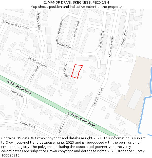 2, MANOR DRIVE, SKEGNESS, PE25 1GN: Location map and indicative extent of plot