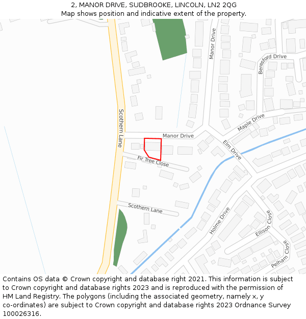 2, MANOR DRIVE, SUDBROOKE, LINCOLN, LN2 2QG: Location map and indicative extent of plot