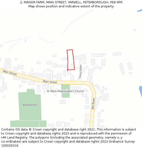2, MANOR FARM, MAIN STREET, YARWELL, PETERBOROUGH, PE8 6PR: Location map and indicative extent of plot