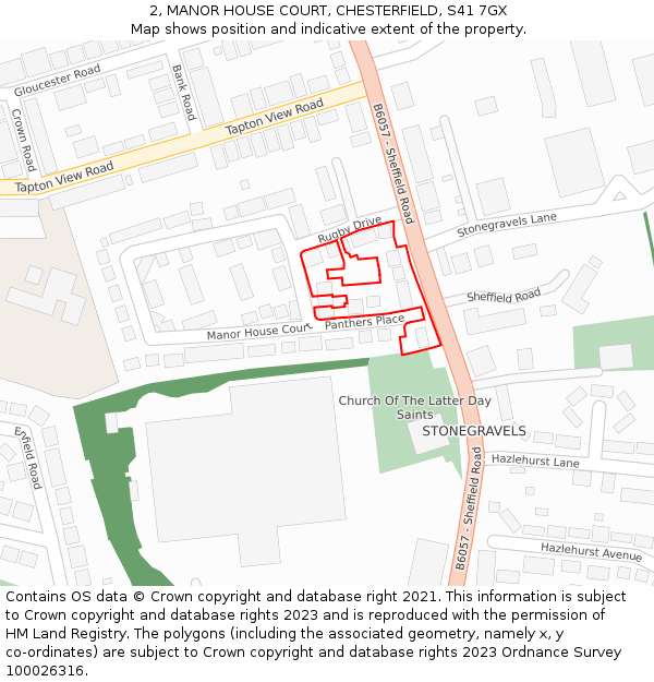 2, MANOR HOUSE COURT, CHESTERFIELD, S41 7GX: Location map and indicative extent of plot