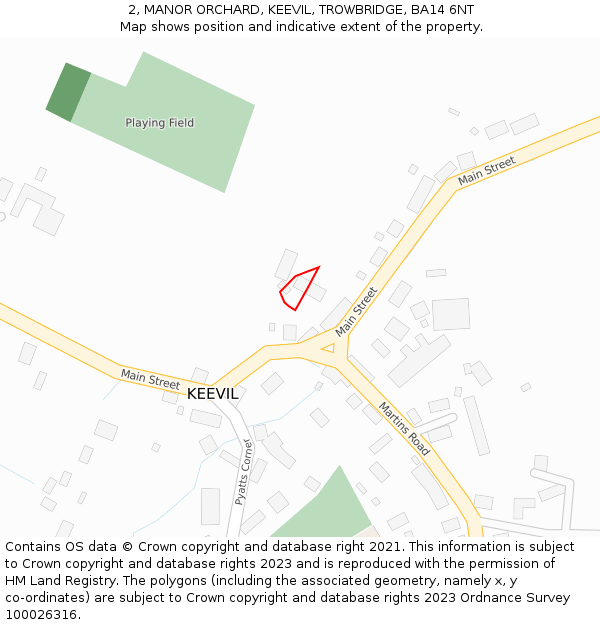 2, MANOR ORCHARD, KEEVIL, TROWBRIDGE, BA14 6NT: Location map and indicative extent of plot