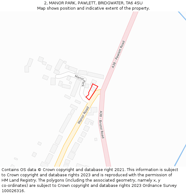 2, MANOR PARK, PAWLETT, BRIDGWATER, TA6 4SU: Location map and indicative extent of plot