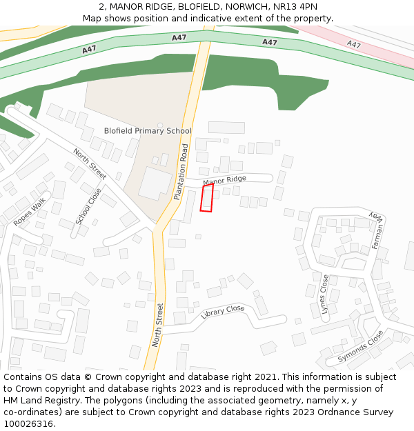 2, MANOR RIDGE, BLOFIELD, NORWICH, NR13 4PN: Location map and indicative extent of plot