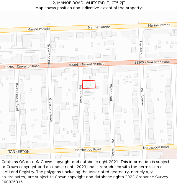 2, MANOR ROAD, WHITSTABLE, CT5 2JT: Location map and indicative extent of plot