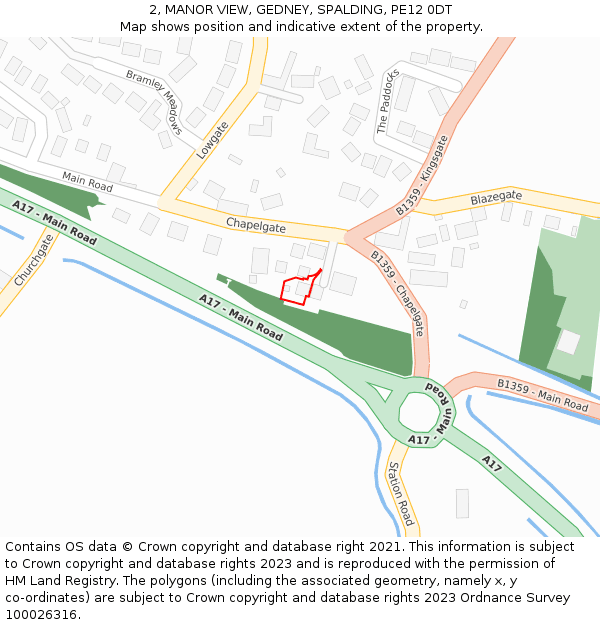 2, MANOR VIEW, GEDNEY, SPALDING, PE12 0DT: Location map and indicative extent of plot