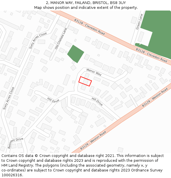 2, MANOR WAY, FAILAND, BRISTOL, BS8 3UY: Location map and indicative extent of plot