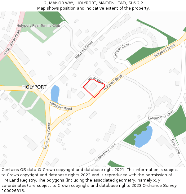 2, MANOR WAY, HOLYPORT, MAIDENHEAD, SL6 2JP: Location map and indicative extent of plot