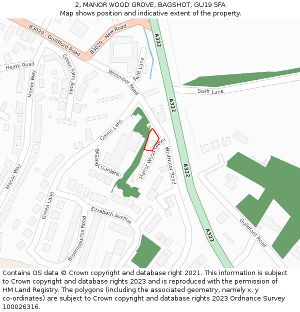 2, MANOR WOOD GROVE, BAGSHOT, GU19 5FA: Location map and indicative extent of plot