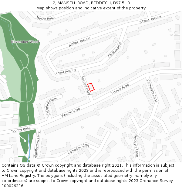 2, MANSELL ROAD, REDDITCH, B97 5HR: Location map and indicative extent of plot