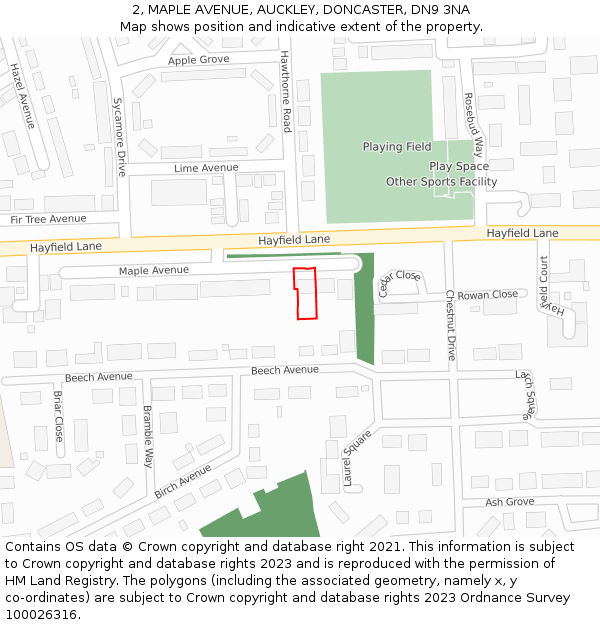 2, MAPLE AVENUE, AUCKLEY, DONCASTER, DN9 3NA: Location map and indicative extent of plot