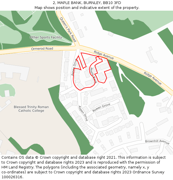 2, MAPLE BANK, BURNLEY, BB10 3FD: Location map and indicative extent of plot