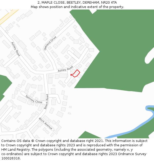 2, MAPLE CLOSE, BEETLEY, DEREHAM, NR20 4TA: Location map and indicative extent of plot