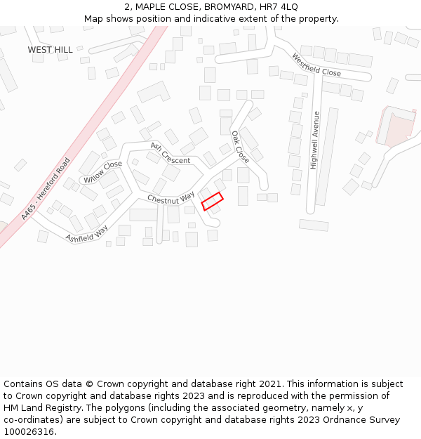 2, MAPLE CLOSE, BROMYARD, HR7 4LQ: Location map and indicative extent of plot