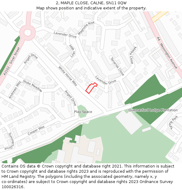 2, MAPLE CLOSE, CALNE, SN11 0QW: Location map and indicative extent of plot