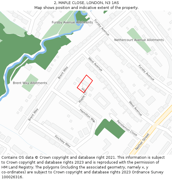 2, MAPLE CLOSE, LONDON, N3 1AS: Location map and indicative extent of plot