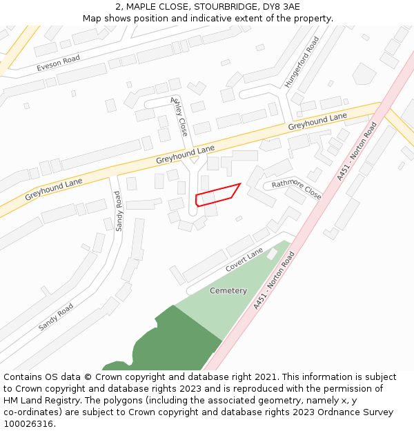 2, MAPLE CLOSE, STOURBRIDGE, DY8 3AE: Location map and indicative extent of plot