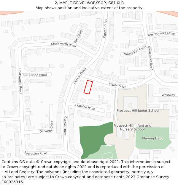 2, MAPLE DRIVE, WORKSOP, S81 0LR: Location map and indicative extent of plot