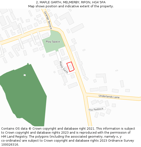 2, MAPLE GARTH, MELMERBY, RIPON, HG4 5PA: Location map and indicative extent of plot