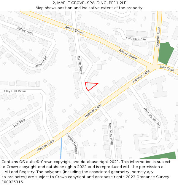 2, MAPLE GROVE, SPALDING, PE11 2LE: Location map and indicative extent of plot